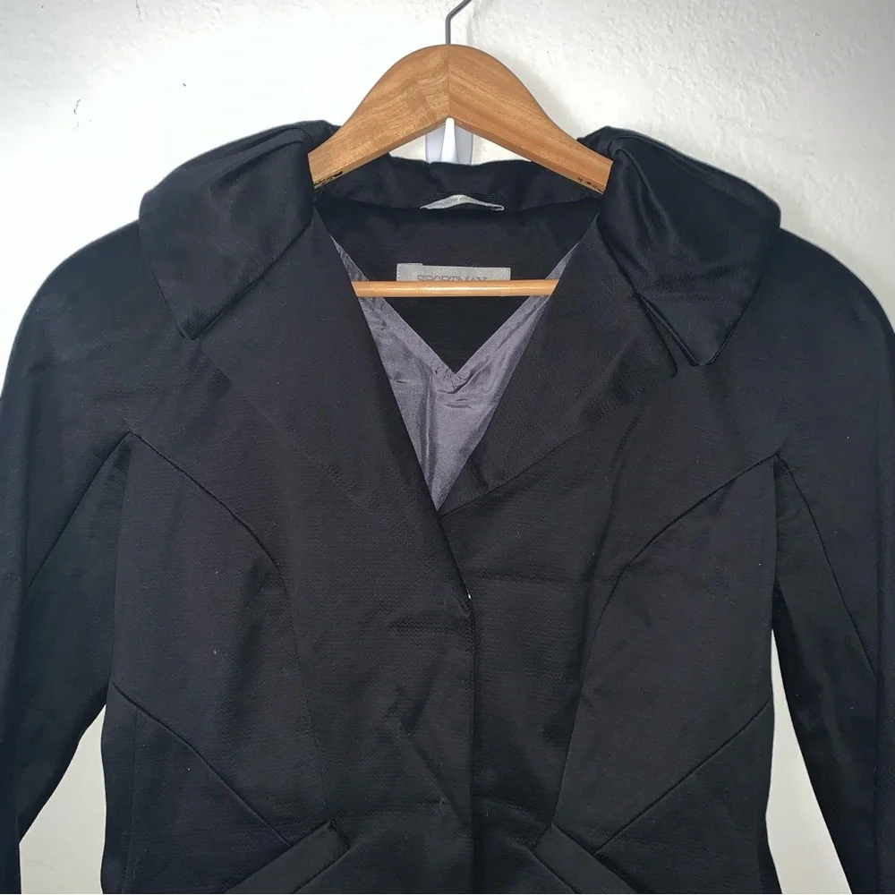 Sportmax Black Blazer Exaggerated Collar Snap Button Cotton Blend Sz 10 Jacket